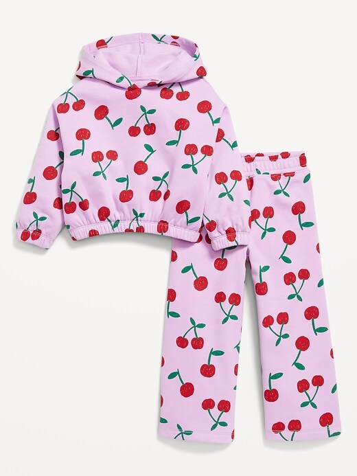 Image number 1 showing, Printed Long-Sleeve Hoodie and Wide-Leg Sweatpants Set for Toddler Girls