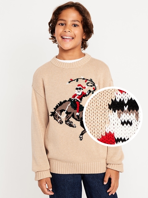 Image number 1 showing, Oversized Crew-Neck Holiday Graphic Sweater for Boys
