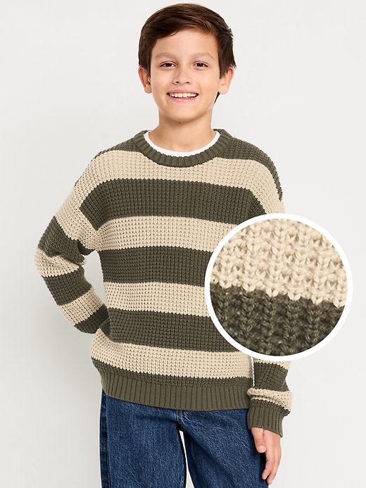 Image number 1 showing, Loose Striped Crew-Neck Sweater for Boys