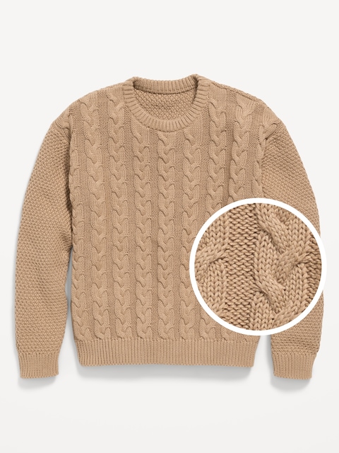 Long-Sleeve Cable-Knit Sweater for Boys - Classic Camel