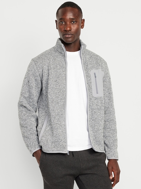 Veste en tricot de molleton avec doublure en Sherpa - Gris Moiré