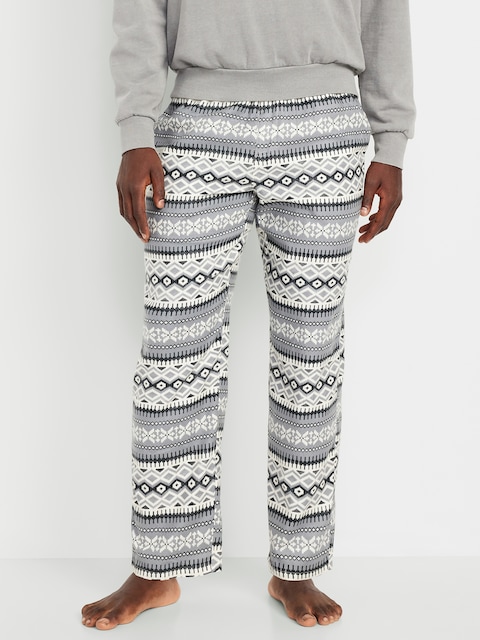 Printed Flannel Pajama Pants for Men - Gray Fair Isle