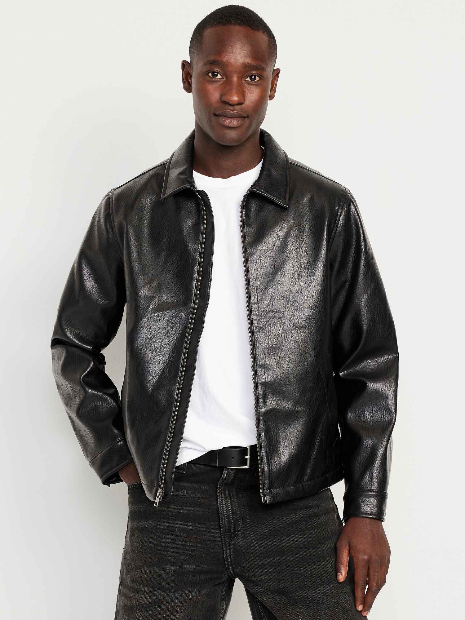 Faux-Leather Harrington Jacket | Old Navy