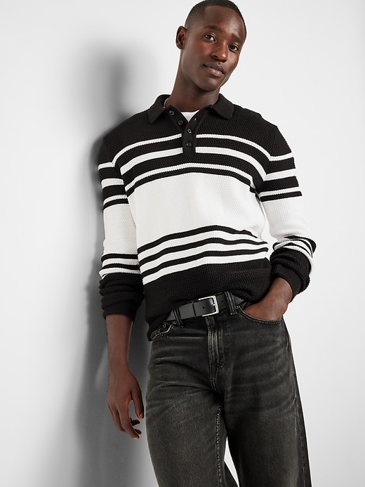 Image number 1 showing, Long-Sleeve Collar Polo Sweater