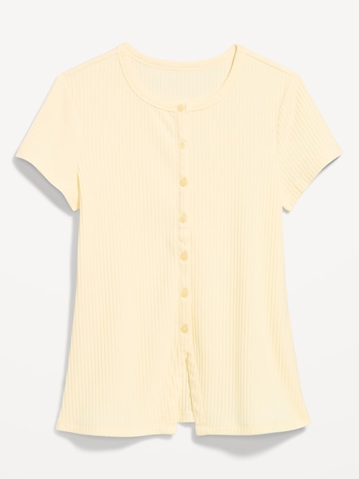 Image number 4 showing, Short-Sleeve Ribbed Button-Down Top