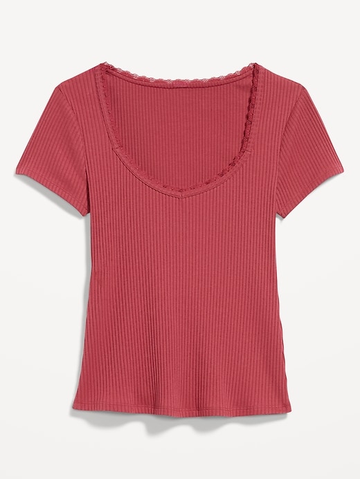 Image number 5 showing, Lace-Trim Sweetheart-Neck Ribbed Top