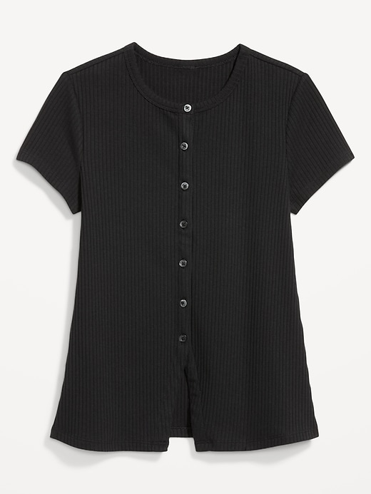 Image number 4 showing, Short-Sleeve Ribbed Button-Down Top