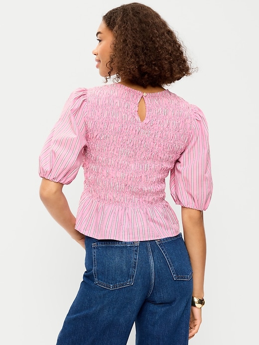 Image number 2 showing, Smocked Puff Sleeve Peplum Top
