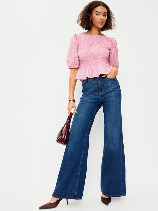 Image number 3 showing, Smocked Puff Sleeve Peplum Top