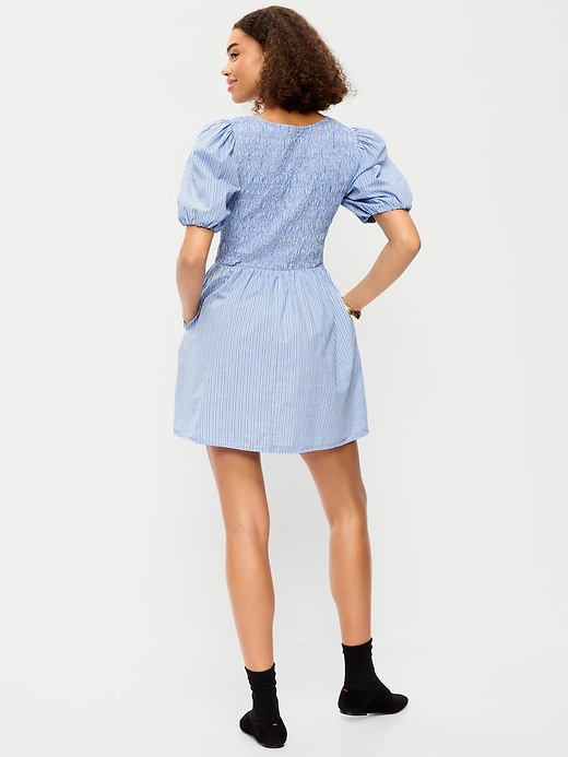 Image number 2 showing, Smocked Puff-Sleeve Flare Mini Dress