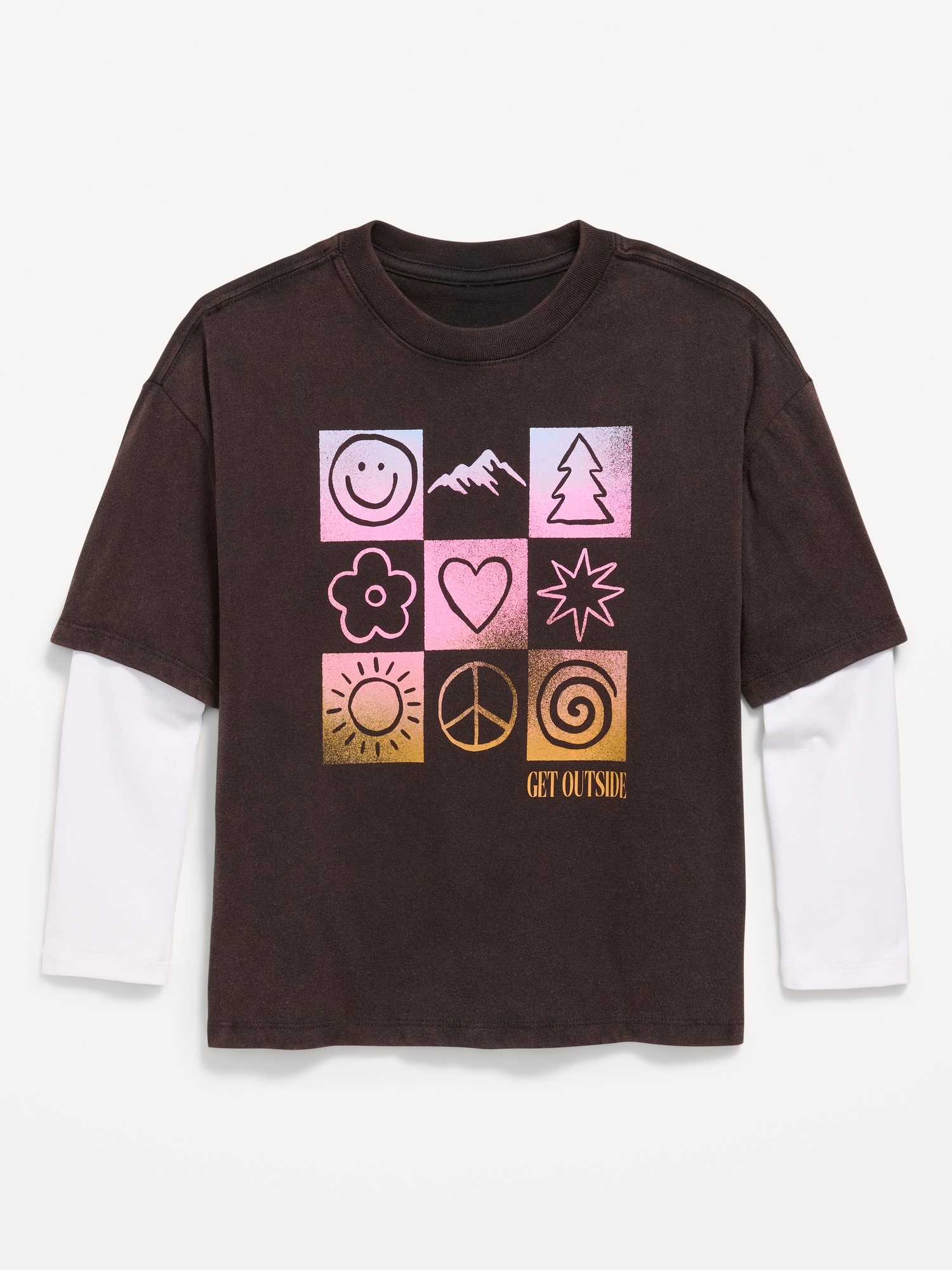 Oversized Long-Sleeve 2-In-1 Graphic T-Shirt for Girls