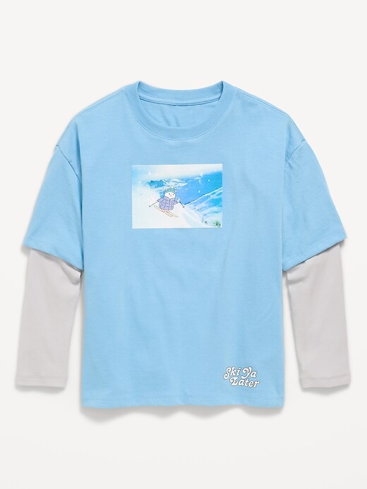 Image number 2 showing, Oversized Long-Sleeve 2-In-1 Graphic T-Shirt for Girls