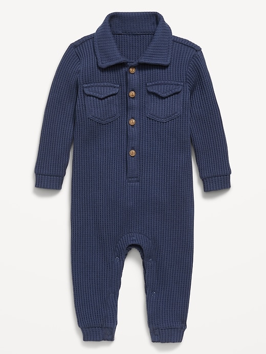 Image number 1 showing, Waffle-Knit Collared One-Piece for Baby
