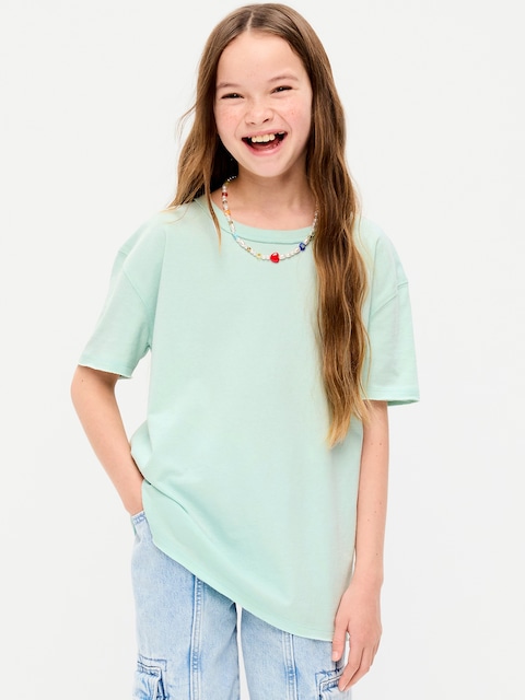 Oversized Short-Sleeve Raw-Edge T-Shirt for Girls