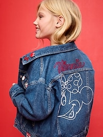 Image number 1 showing, Old Navy x Disney Minnie Mouse Oversized Jean Trucker Jacket for Girls