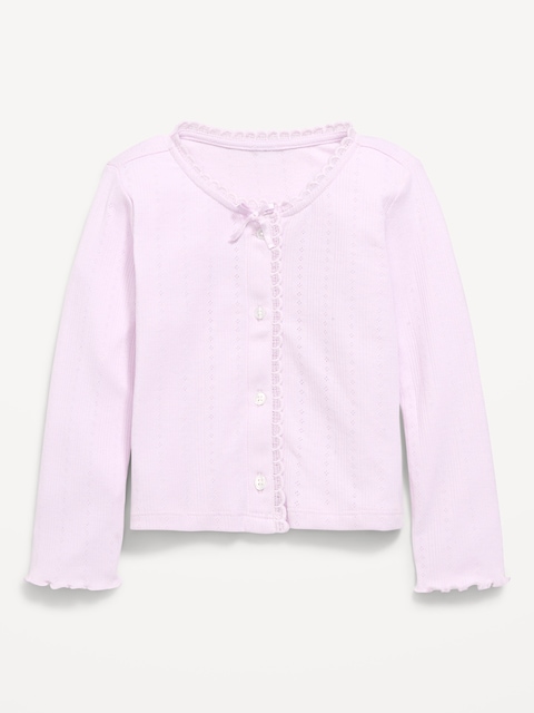 Long-Sleeve Pointelle Button-Front Top for Toddler Girls