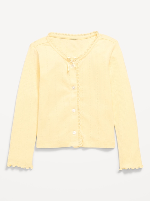 Long-Sleeve Pointelle Button-Front Top for Toddler Girls