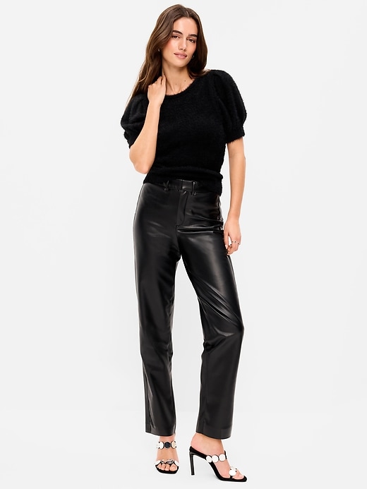 L'image numéro 1 présente Pantalon Pixie droit à taille haute en similicuir