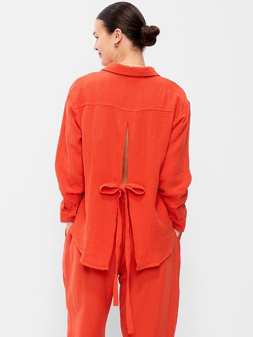 Image number 6 showing, Open-Back Crinkle Gauze Button-Down Shirt