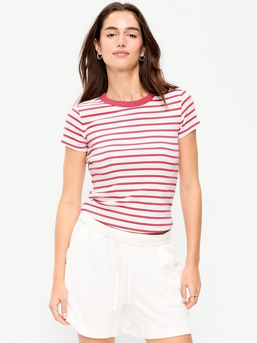 L'image numéro 1 présente T-shirt moulant côtelé ras du cou