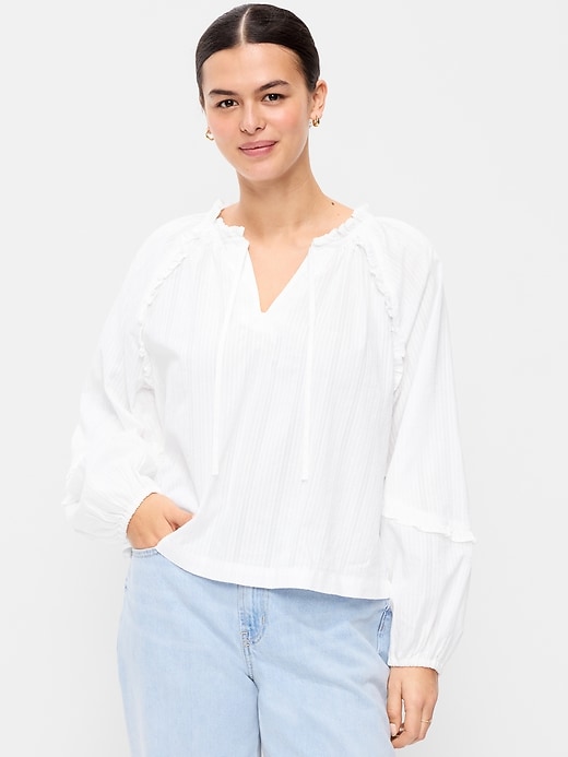 Image number 5 showing, Long-Sleeve Ruffled Popover Top