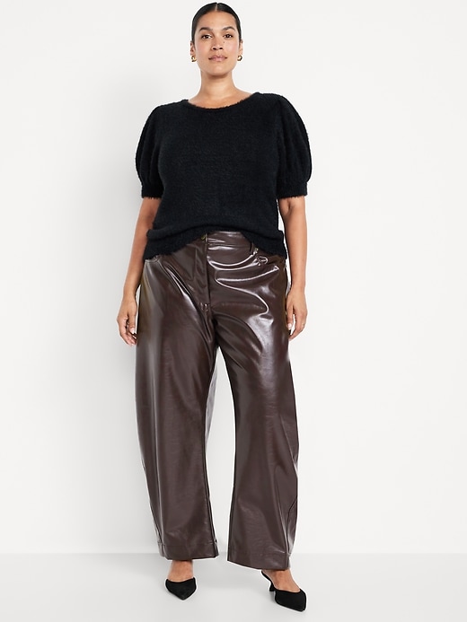 Image number 8 showing, High-Waisted Faux-Leather Ankle Barrel Pants