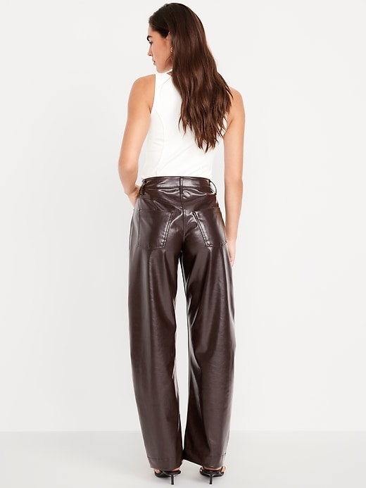 Image number 3 showing, High-Waisted Faux-Leather Ankle Barrel Pants