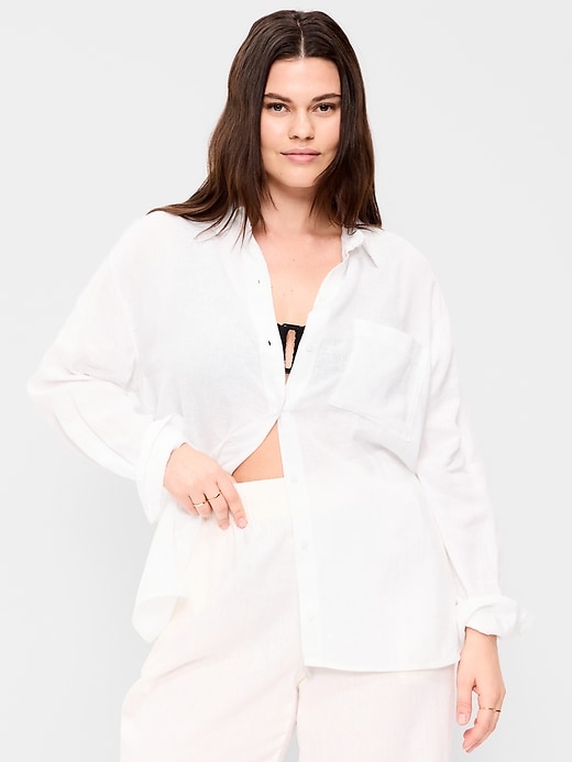 Image number 5 showing, Linen-Blend Loose Button-Down Shirt
