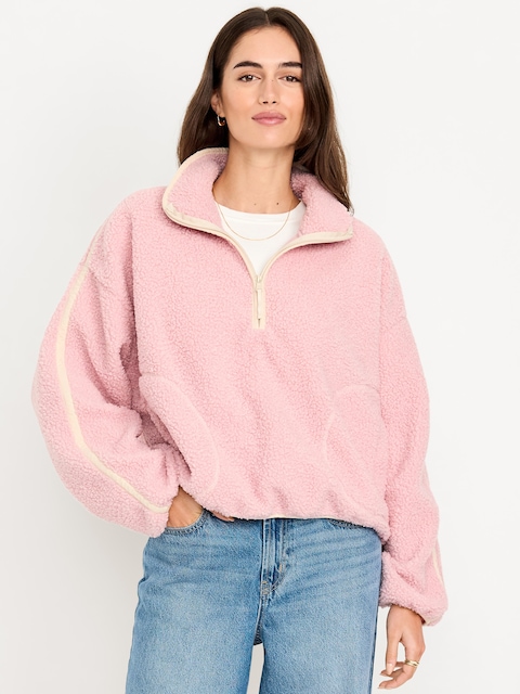 Loose Sherpa Quarter-Zip Pullover