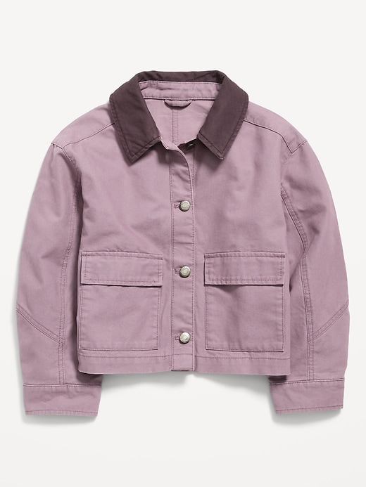 Image number 1 showing, Canvas Cropped Utility Barn Jacket for Girls
