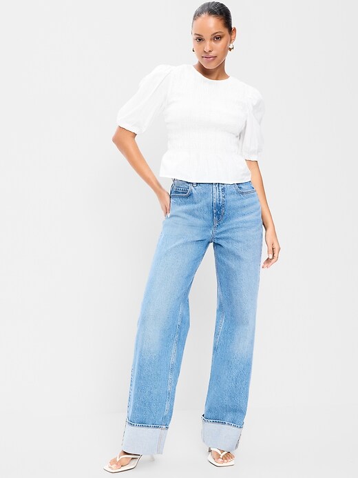 Image number 3 showing, Smocked Puff Sleeve Peplum Top