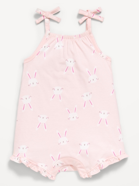 BARBOTEUSE SANS MANCHES À BRETELLES NOUÉES À MOTIF POUR BÉBÉ