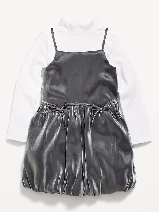 Image number 1 showing, Mock-Neck Top and Satin Bubble Dress Set for Toddler Girls