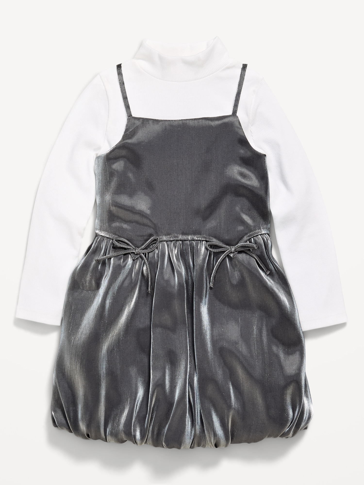 Mock-Neck Top and Satin Bubble Dress Set for Toddler Girls