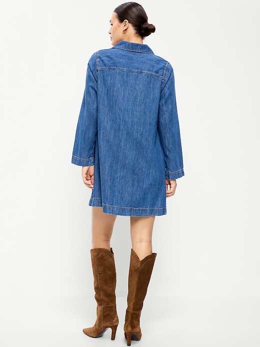Image number 4 showing, Long-Sleeve Popover Jean Mini Dress