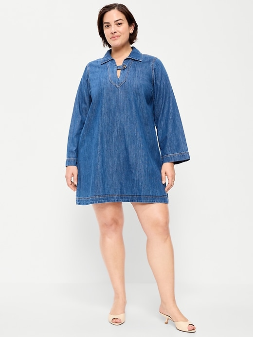 Image number 5 showing, Long-Sleeve Popover Jean Mini Dress
