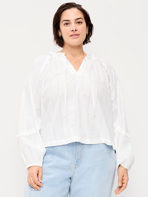 Image number 7 showing, Long-Sleeve Ruffled Popover Top