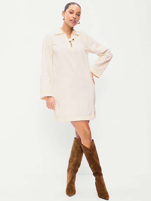 Image number 1 showing, Long-Sleeve Popover Jean Mini Dress