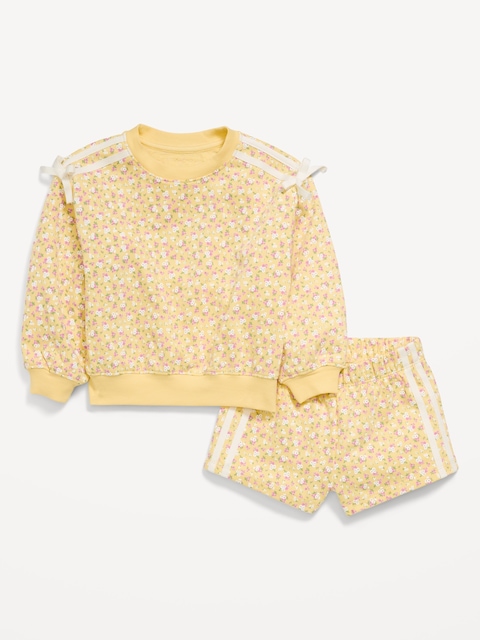 ENSEMBLE DE CHANDAIL À MOTIF EN COTON OUATÉ À MANCHES LONGUES ET SHORT POUR TOUTE-PETITE FILLE