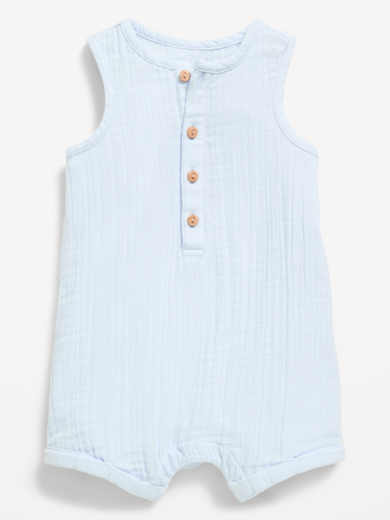 Sleeveless Double-Weave Henley One-Piece Romper for Baby