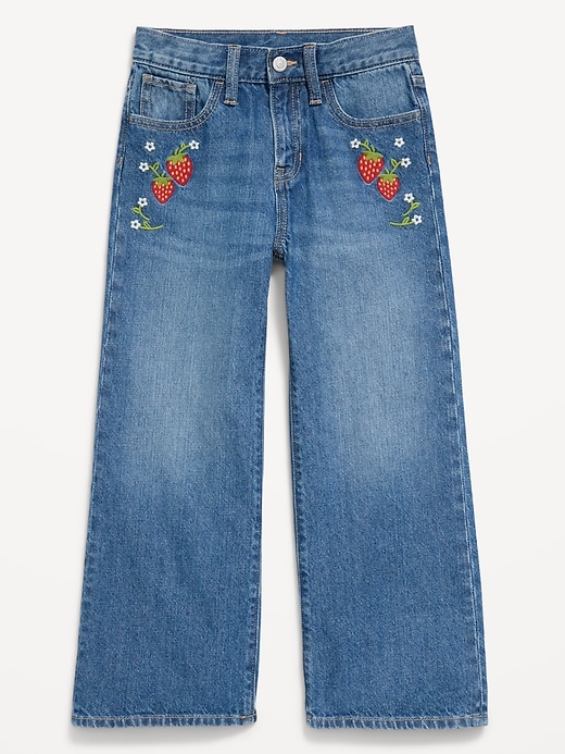 Image number 2 showing, High-Waisted Baggy Embroidered Wide-Leg Jeans for Girls