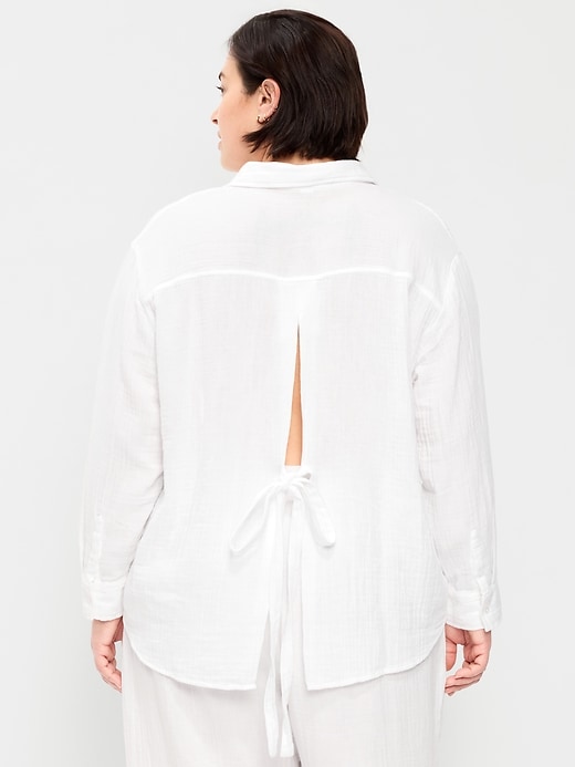 Image number 8 showing, Open-Back Crinkle Gauze Button-Down Shirt