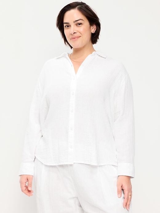 Image number 7 showing, Open-Back Crinkle Gauze Button-Down Shirt