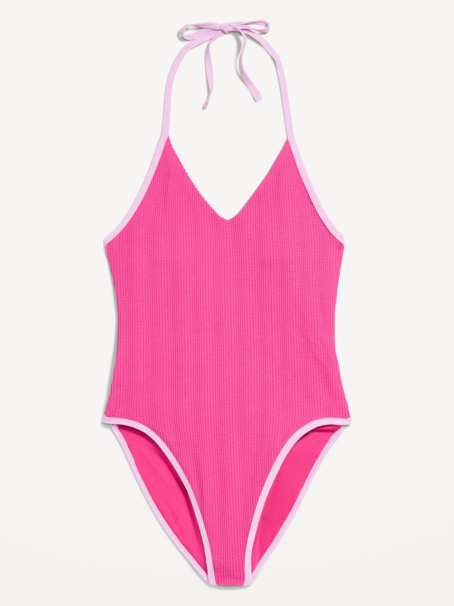 Ribbed V-Neck Halter One-Piece Swimsuit