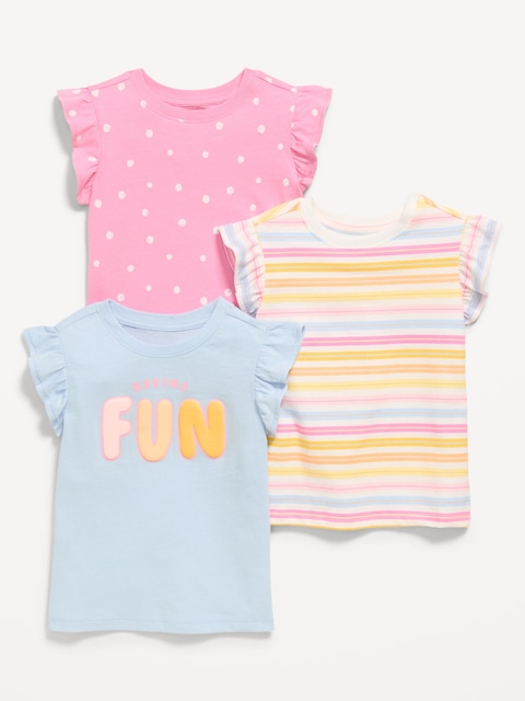 Short Ruffle-Sleeves T-Shirt 3-Pack for Toddler Girls