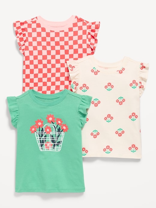 Image number 1 showing, Short Ruffle-Sleeves T-Shirt 3-Pack for Toddler Girls