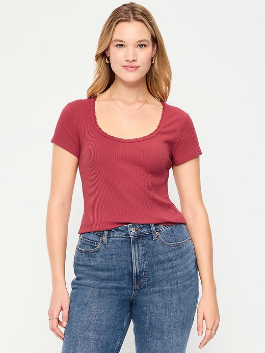 Image number 6 showing, Lace-Trim Sweetheart-Neck Ribbed Top