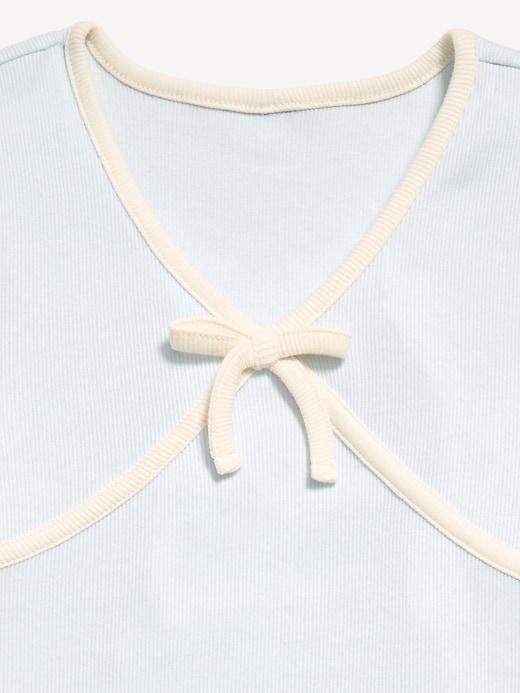 Image number 4 showing, Fitted Short-Sleeve Ribbed Bow Top for Girls