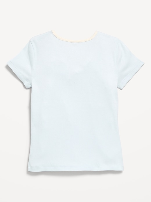 Image number 3 showing, Fitted Short-Sleeve Ribbed Bow Top for Girls