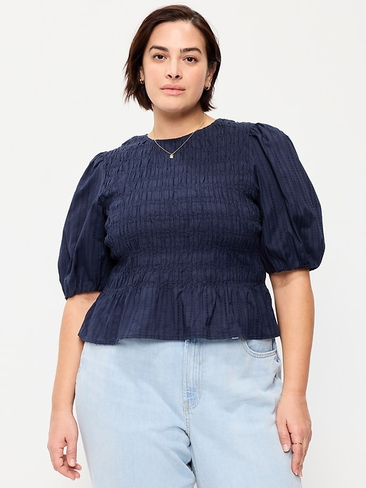 Image number 6 showing, Puff Sleeve Peplum Smocked Top